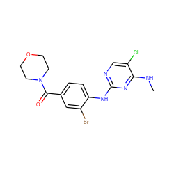 CNc1nc(Nc2ccc(C(=O)N3CCOCC3)cc2Br)ncc1Cl ZINC000095555460