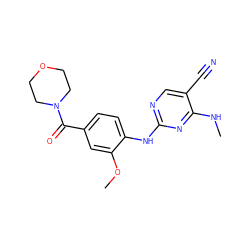 CNc1nc(Nc2ccc(C(=O)N3CCOCC3)cc2OC)ncc1C#N ZINC000095557020