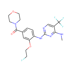 CNc1nc(Nc2ccc(C(=O)N3CCOCC3)cc2OCCF)ncc1C(F)(F)F ZINC000169705160