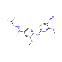 CNc1nc(Nc2ccc(C(=O)NCC(F)F)cc2OC)ncc1C#N ZINC000149482472