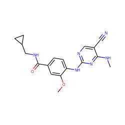 CNc1nc(Nc2ccc(C(=O)NCC3CC3)cc2OC)ncc1C#N ZINC000169705119