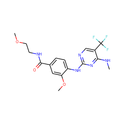 CNc1nc(Nc2ccc(C(=O)NCCOC)cc2OC)ncc1C(F)(F)F ZINC000169705183