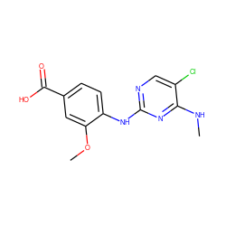 CNc1nc(Nc2ccc(C(=O)O)cc2OC)ncc1Cl ZINC000098180791