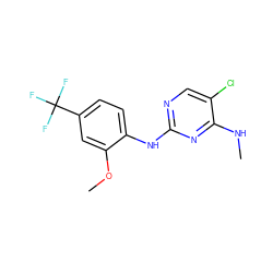 CNc1nc(Nc2ccc(C(F)(F)F)cc2OC)ncc1Cl ZINC000205903339