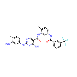 CNc1nc(Nc2ccc(C)c(N)c2)ncc1C(=O)Nc1cc(NC(=O)c2cccc(C(F)(F)F)c2)ccc1C ZINC000653729304