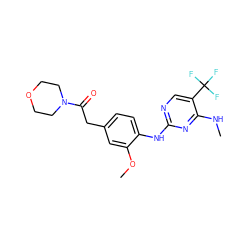 CNc1nc(Nc2ccc(CC(=O)N3CCOCC3)cc2OC)ncc1C(F)(F)F ZINC000169705134