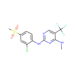 CNc1nc(Nc2ccc(S(C)(=O)=O)cc2Cl)ncc1C(F)(F)F ZINC000205925876