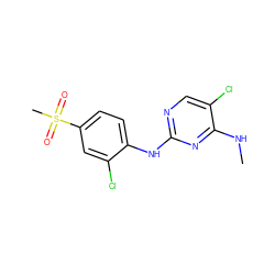 CNc1nc(Nc2ccc(S(C)(=O)=O)cc2Cl)ncc1Cl ZINC000205925899