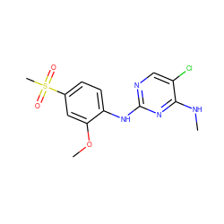 CNc1nc(Nc2ccc(S(C)(=O)=O)cc2OC)ncc1Cl ZINC000205924843