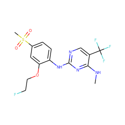 CNc1nc(Nc2ccc(S(C)(=O)=O)cc2OCCF)ncc1C(F)(F)F ZINC000206007664