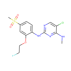 CNc1nc(Nc2ccc(S(C)(=O)=O)cc2OCCF)ncc1Cl ZINC000205927123