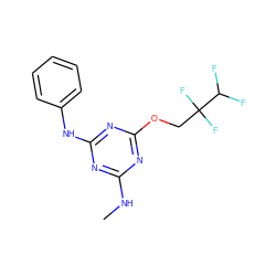 CNc1nc(Nc2ccccc2)nc(OCC(F)(F)C(F)F)n1 ZINC001772582194