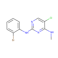 CNc1nc(Nc2ccccc2Br)ncc1Cl ZINC000095556709