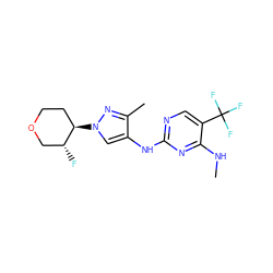 CNc1nc(Nc2cn([C@@H]3CCOC[C@H]3F)nc2C)ncc1C(F)(F)F ZINC000205722085