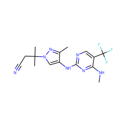 CNc1nc(Nc2cn(C(C)(C)CC#N)nc2C)ncc1C(F)(F)F ZINC000205722226