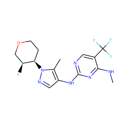 CNc1nc(Nc2cnn([C@@H]3CCOC[C@@H]3F)c2C)ncc1C(F)(F)F ZINC000205722189