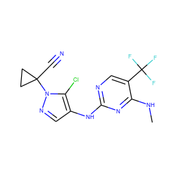 CNc1nc(Nc2cnn(C3(C#N)CC3)c2Cl)ncc1C(F)(F)F ZINC000103260614