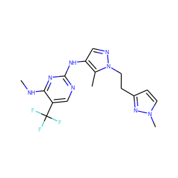 CNc1nc(Nc2cnn(CCc3ccn(C)n3)c2C)ncc1C(F)(F)F ZINC000205714519