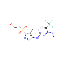 CNc1nc(Nc2cnn(S(=O)(=O)CCOC)c2C)ncc1C(F)(F)F ZINC000205708199