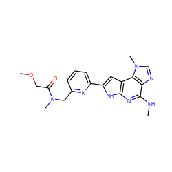 CNc1nc2[nH]c(-c3cccc(CN(C)C(=O)COC)n3)cc2c2c1ncn2C ZINC000073142085