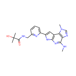 CNc1nc2[nH]c(-c3cccc(CNC(=O)C(C)(C)O)n3)cc2c2c1ncn2C ZINC000073196188