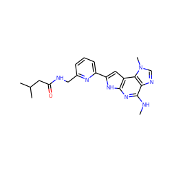 CNc1nc2[nH]c(-c3cccc(CNC(=O)CC(C)C)n3)cc2c2c1ncn2C ZINC000073157079