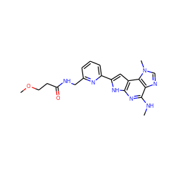 CNc1nc2[nH]c(-c3cccc(CNC(=O)CCOC)n3)cc2c2c1ncn2C ZINC000073195625