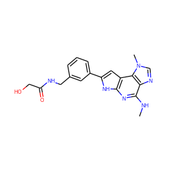 CNc1nc2[nH]c(-c3cccc(CNC(=O)CO)c3)cc2c2c1ncn2C ZINC000043014092