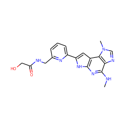 CNc1nc2[nH]c(-c3cccc(CNC(=O)CO)n3)cc2c2c1ncn2C ZINC000073142076