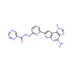 CNc1nc2[nH]c(-c3cccc(CNC(=O)c4cnccn4)n3)cc2c2c1ncn2C ZINC000073158429