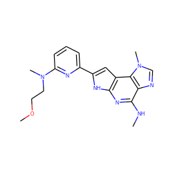 CNc1nc2[nH]c(-c3cccc(N(C)CCOC)n3)cc2c2c1ncn2C ZINC000073157086