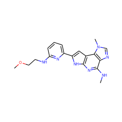 CNc1nc2[nH]c(-c3cccc(NCCOC)n3)cc2c2c1ncn2C ZINC000073157082