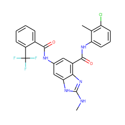 CNc1nc2c(C(=O)Nc3cccc(Cl)c3C)cc(NC(=O)c3ccccc3C(F)(F)F)cc2[nH]1 ZINC000224805595