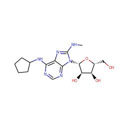 CNc1nc2c(NC3CCCC3)ncnc2n1[C@@H]1O[C@H](CO)[C@@H](O)[C@H]1O ZINC000012405962