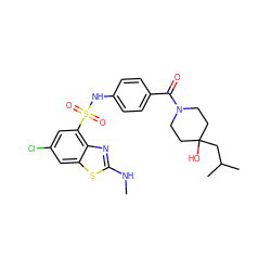 CNc1nc2c(S(=O)(=O)Nc3ccc(C(=O)N4CCC(O)(CC(C)C)CC4)cc3)cc(Cl)cc2s1 ZINC000220582773