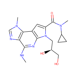 CNc1nc2c(cc(C(=O)N(C)C3CC3)n2C[C@H](O)CO)c2c1ncn2C ZINC000473136234