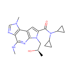 CNc1nc2c(cc(C(=O)N(C3CC3)C3CC3)n2C[C@@H](C)O)c2c1ncn2C ZINC000473135059