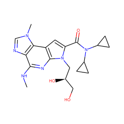 CNc1nc2c(cc(C(=O)N(C3CC3)C3CC3)n2C[C@H](O)CO)c2c1ncn2C ZINC000263620413