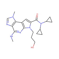 CNc1nc2c(cc(C(=O)N(C3CC3)C3CC3)n2CCCO)c2c1ncn2C ZINC000473135530