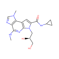 CNc1nc2c(cc(C(=O)NC3CC3)n2C[C@H](O)CO)c2c1ncn2C ZINC000473135109