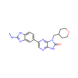 CNc1nc2cc(-c3cnc4[nH]c(=O)n(CC5CCOCC5)c4n3)ccc2[nH]1 ZINC000082154578