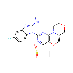 CNc1nc2cc(F)ccc2n1-c1nc2c(c(C3(S(C)(=O)=O)CCC3)n1)OC[C@@H]1COCCN21 ZINC000218271791