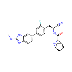 CNc1nc2ccc(-c3ccc(C[C@@H](C#N)NC(=O)[C@H]4N[C@@H]5CC[C@H]4C5)c(F)c3)cc2[nH]1 ZINC000219313746