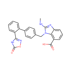 CNc1nc2cccc(C(=O)O)c2n1Cc1ccc(-c2ccccc2-c2noc(=O)[nH]2)cc1 ZINC000029559934