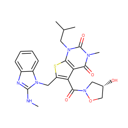 CNc1nc2ccccc2n1Cc1sc2c(c1C(=O)N1C[C@H](O)CO1)c(=O)n(C)c(=O)n2CC(C)C ZINC000014977634