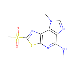 CNc1nc2sc(S(C)(=O)=O)nc2c2c1ncn2C ZINC000040833659