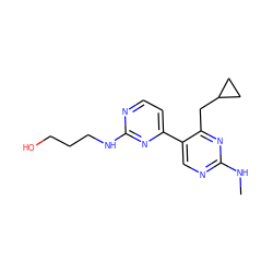 CNc1ncc(-c2ccnc(NCCCO)n2)c(CC2CC2)n1 ZINC001772611033