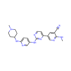 CNc1ncc(-c2ccnc(Nc3ccc(NC4CCN(C)CC4)nc3)n2)cc1C#N ZINC000221189799