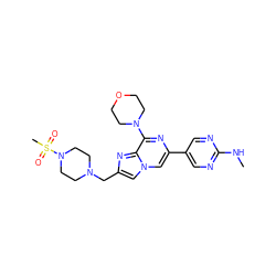 CNc1ncc(-c2cn3cc(CN4CCN(S(C)(=O)=O)CC4)nc3c(N3CCOCC3)n2)cn1 ZINC000084740903