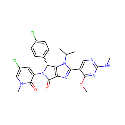 CNc1ncc(-c2nc3c(n2C(C)C)[C@@H](c2ccc(Cl)cc2)N(c2cc(Cl)cn(C)c2=O)C3=O)c(OC)n1 ZINC000169705717